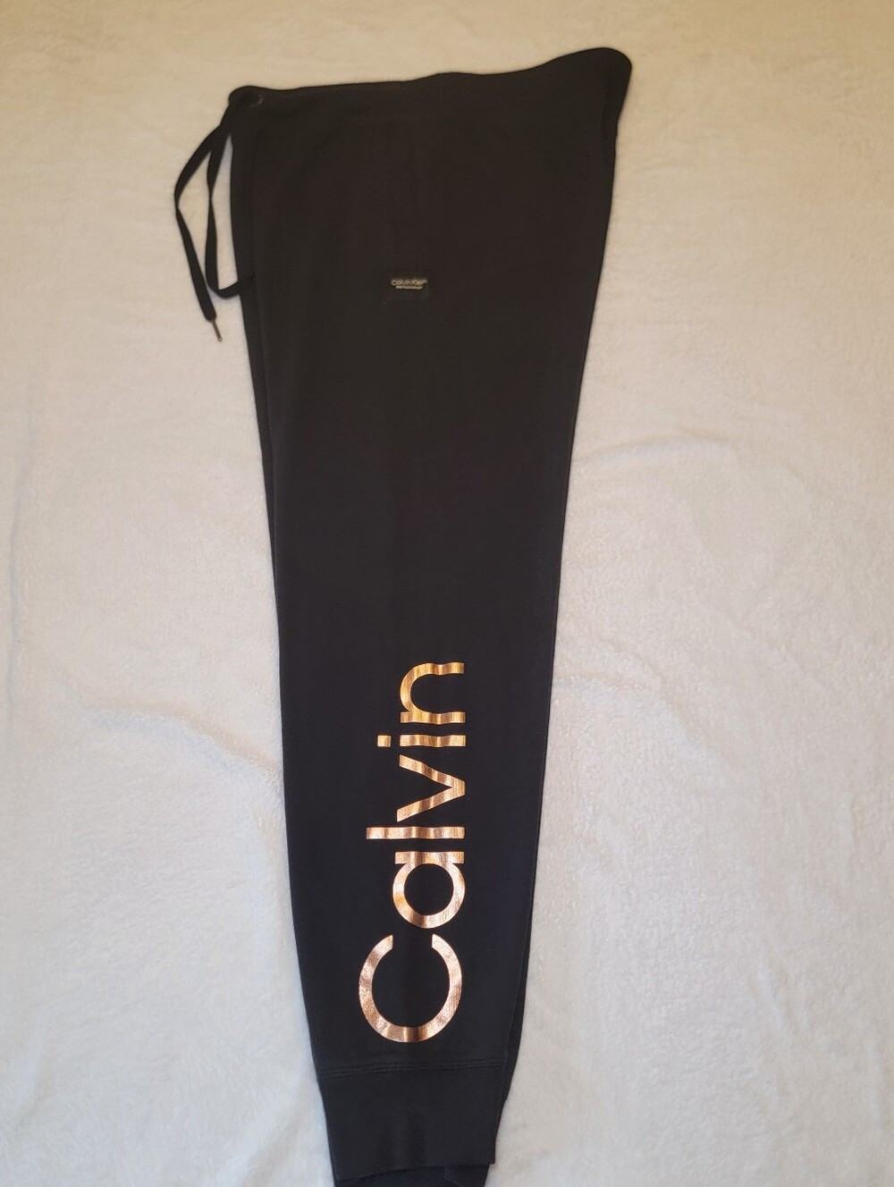Calvin Klein Performance Black Joggers with Rose Gold Metallic Logo Women's L
